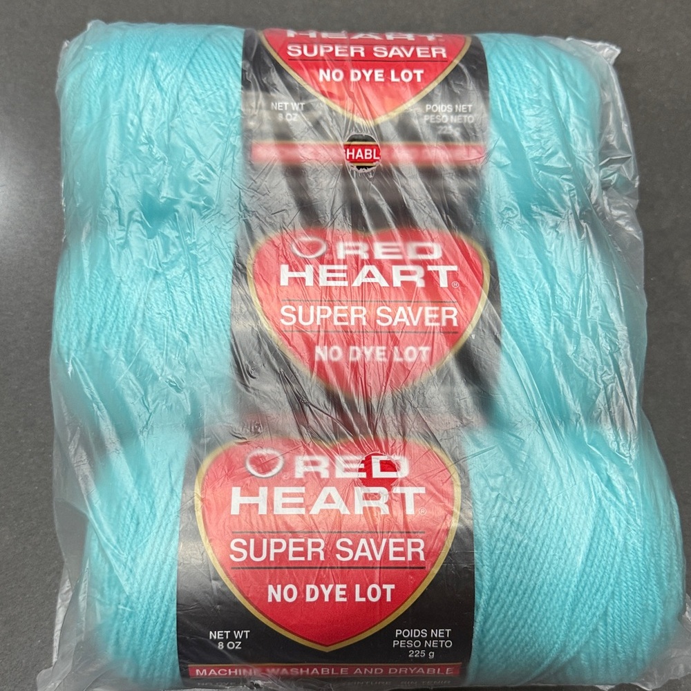 Red Heart Super Saver Yarn in 355 Lt. Teal. 3 Skein Bundle! 8 oz Skeins.